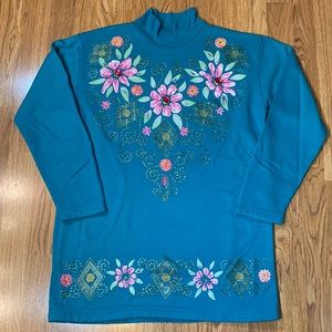 Vintage Women's Cristin Stevens Sport Long Sweater Shirt Sz S Flower Cottagecore
